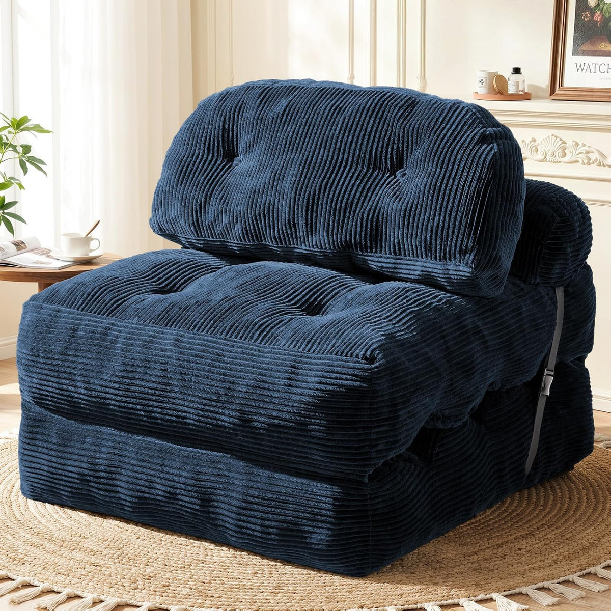Folding Sofa Bed, Convertible Sleeper Chair with Back Support and Pillow | Foldable Couch for Living Room/Guest Use/Home Office, Foldable Chair Bed for Adults, Navy