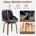 Swivel Black Dining Chairs Set of 4, Mid Century Modern Faux Leather Dining Room Chairs with Arms, Upholstered Kitchen Vanity Accent Chair, Walnut Backrest Support & Sturdy Wood Legs
