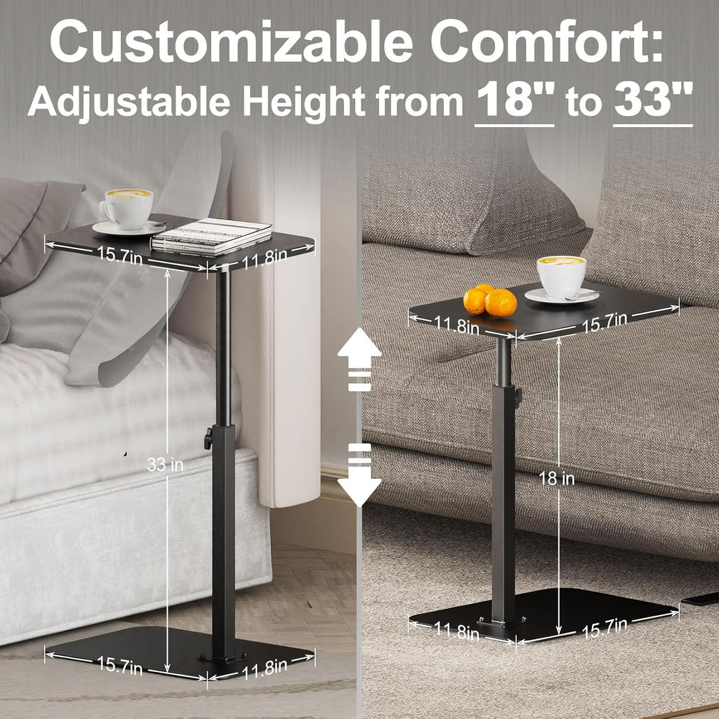 HzTinT Side Table Sofa Tray for Couch Heavy Metal Base Swivel/Adjustable Height, Sofa Bed Bathroom Study TV Tray C Shaped End Table Food Snack Trays for Eating