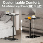 HzTinT Side Table Sofa Tray for Couch Heavy Metal Base Swivel/Adjustable Height, Sofa Bed Bathroom Study TV Tray C Shaped End Table Food Snack Trays for Eating