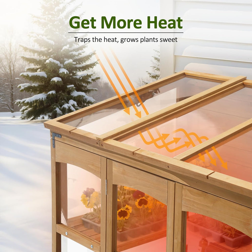 MCombo Wooden Greenhouse, Walk-in Outdoor Greenhouse with Openable Roof and Lockable Door, 0899 (Natural)