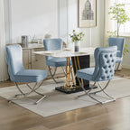 WUTUTUEE Luxury Velvet Dining Chairs, Tufted Upholstered Armless Accent Chairs with Silver Metal X-Legs, Modern Glam Dining Room Chair Set of 2, Light Blue