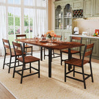 ALEXNUTRE 7-Piece Dining Table Set for 4-6, 63" Large Extendable Kitchen Table Set with 6 Chairs, Curved Backrest, Dining Room Table with Solid Metal Frame & MDF Board, Easy Assembly, Walnut