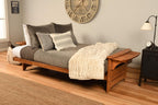 Phoenix Full Size Futon Couch with Linen Fabric Mattress Included - Wooden Frame - Solid Hardwood Construction