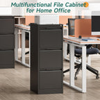 3 Drawer Metal Vertical File Cabinet with Lock for Home Office | 17.8"D x 15"W x 38.4"H,Small Under Desk Cabinet,Adjustable Hanging Bar,Fits 4A/Legal/Letter Size File,Easy Assembly,Black