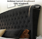 LUXOAK King Size Upholstered Sleigh Bed Frame with Tufted Headboard