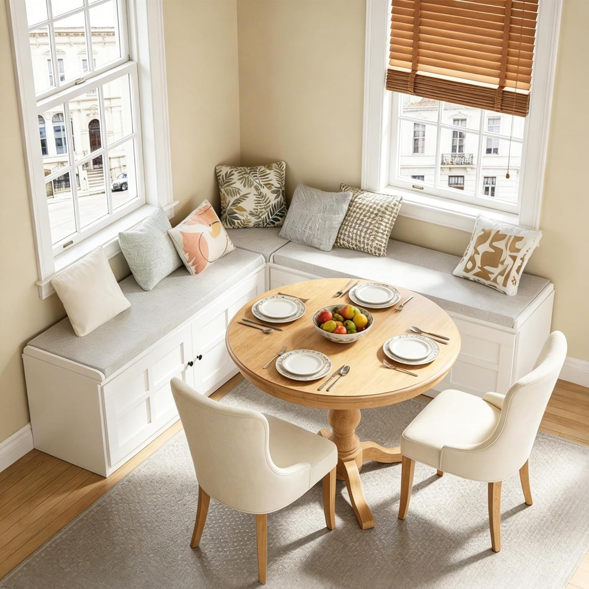 L-Shape Storage Bench with Cushion, Backless Corner Dining Nook Bench with Hidden Storage for Kitchen, Entryway, Cloakroom
