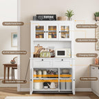 GarveeHome 66" Tall Pantry Cabinet with Power Outlet & LED Light, Kitchen Pantry Storage Cabinets with Countertop, Large Kitchen Hutch with Storage Drawers & Water Ripple Acrylic Panel Cabinet Door