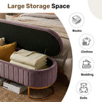 51" Velvet Storage Ottoman Bench End of Bed for Bedroom Entryway Purple | Velvet Large Storage Solid Wood with Metal Leg 300 lbs Weight