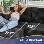 113" L-Shaped Couch, Modern Modular Sectional Sofa with Deep Seat, Convertible Corduroy Cloud Couches for Living Room,Black,1 PCS