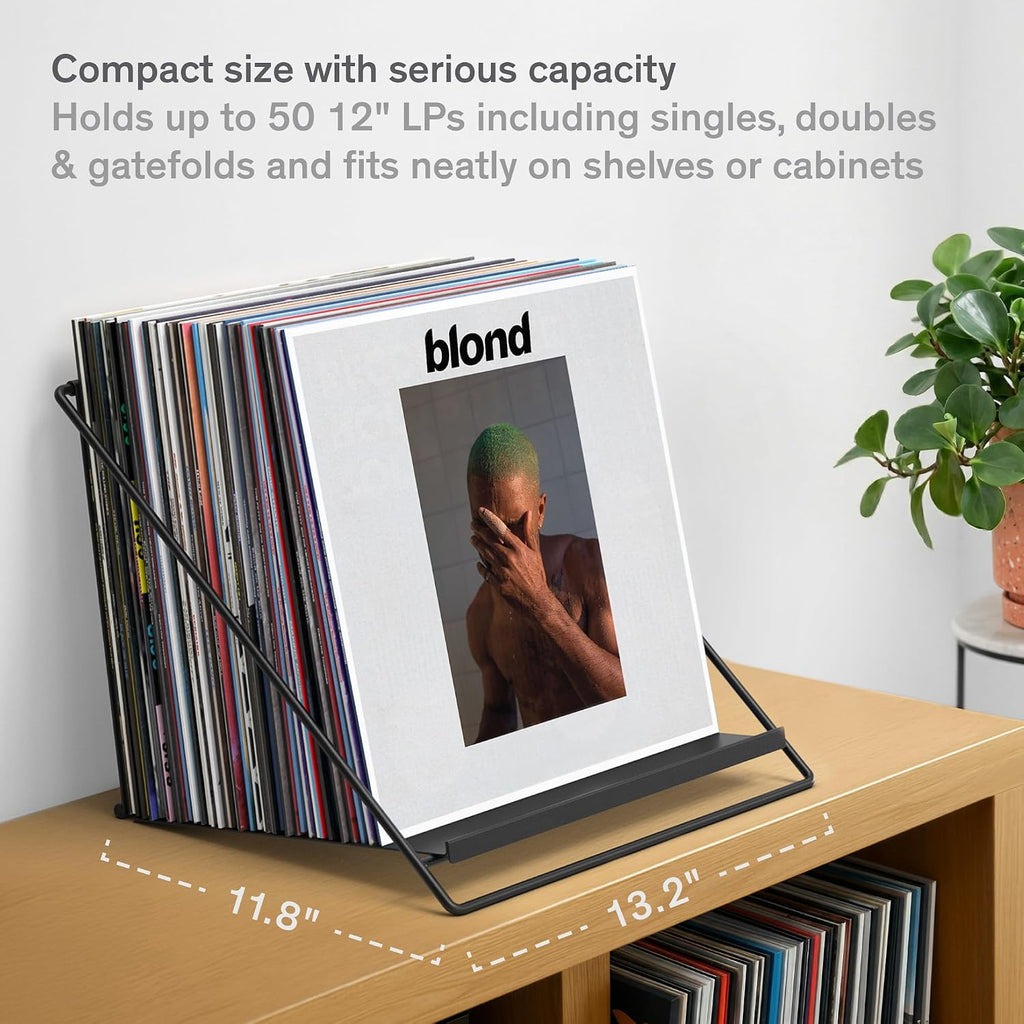 Boundless Audio Vinyl Record Storage Rack - Record Holder for 50 LPs, Black | Solid Steel Powder-Coated Finish - Patented Fold-Flat Frame - Minimalist Now Playing Album Display Stand & Crate Alternative