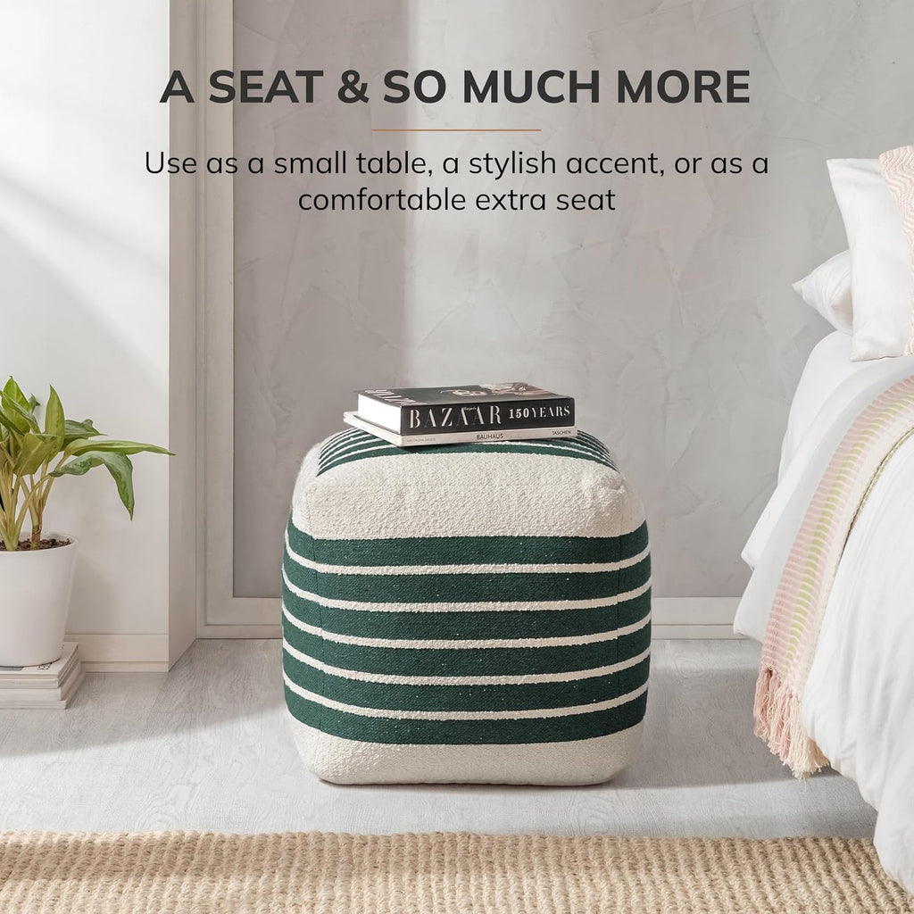 Anji Mountain Artisan Crafted Cotton Blend Pouf Ottoman | Versatile Floor Seating & Footstool for Living Room | Modern Boho Home Décor Accent | Filled Pouffe | Soft & Fluffy Ottoman Pouf, Lightweight, Decorative Floor Pouf Seating for Bedroom & Home