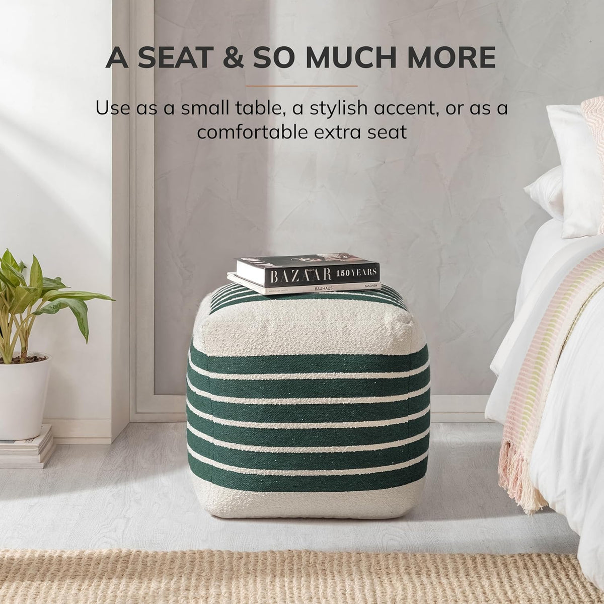 Anji Mountain Artisan Crafted Cotton Blend Pouf Ottoman | Versatile Floor Seating & Footstool for Living Room | Modern Boho Home Décor Accent | Filled Pouffe | Soft & Fluffy Ottoman Pouf, Lightweight, Decorative Floor Pouf Seating for Bedroom & Home