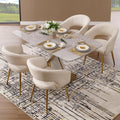 Modern Dining Chairs Set of 4, Upholstered PU Leather Dining Room Chairs with Gold Metal Legs, Accent Kitchen Chairs with Curved Backrest for Living Room, Cream