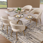 Modern Dining Chairs Set of 4, Upholstered PU Leather Dining Room Chairs with Gold Metal Legs, Accent Kitchen Chairs with Curved Backrest for Living Room, Cream