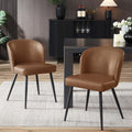 BedsPick Dining Chairs Set of 2 - PU Leather Kitchen Chairs with Metal Legs, Mid-Century Modern Upholstered Dining Room Chair for Kitchen, Living Room, Caramel Brown
