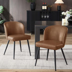 BedsPick Dining Chairs Set of 2 - PU Leather Kitchen Chairs with Metal Legs, Mid-Century Modern Upholstered Dining Room Chair for Kitchen, Living Room, Caramel Brown