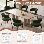 Dining Chairs Set of 6, Mid Century Modern Kitchen Chairs, Boucle Upholstered Dining Chair with Curved Backrest & Metal Legs for Kitchen Dining Room, Green
