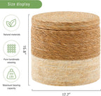 Wimarsbon Storage Pouf Ottoman, Hand Weaving Natural Straw Foot Stool, Bohemian Round Patio Ottomans, Rustic Lounge Pouffe, Outdoor Extra Seat for Garden