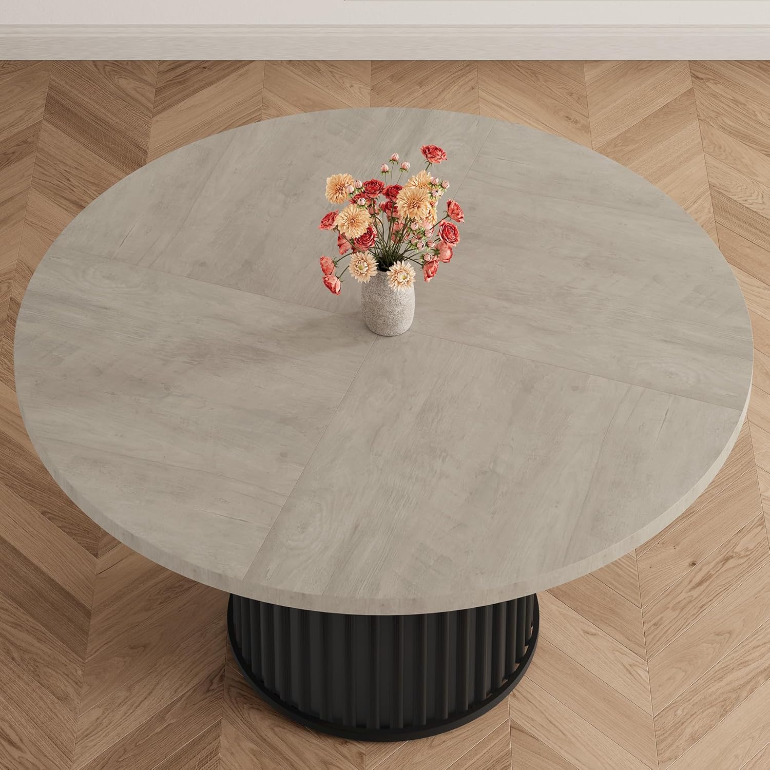 GarveeHome 47" Round Dining Table for 4-6 People, Dining Room Table with Sturdy Waveform Metal Pedestal Base, Farmhouse Circle Kitchen Table for Dining Room, Kitchen
