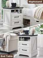 ACCOHOHO 18" Farmhouse Nightstand Set of 2 with Charging Station,End Table with 2 Drawers Storage,Side Table,Bedside Cabinet for Bedroom,Living Room, Antique White