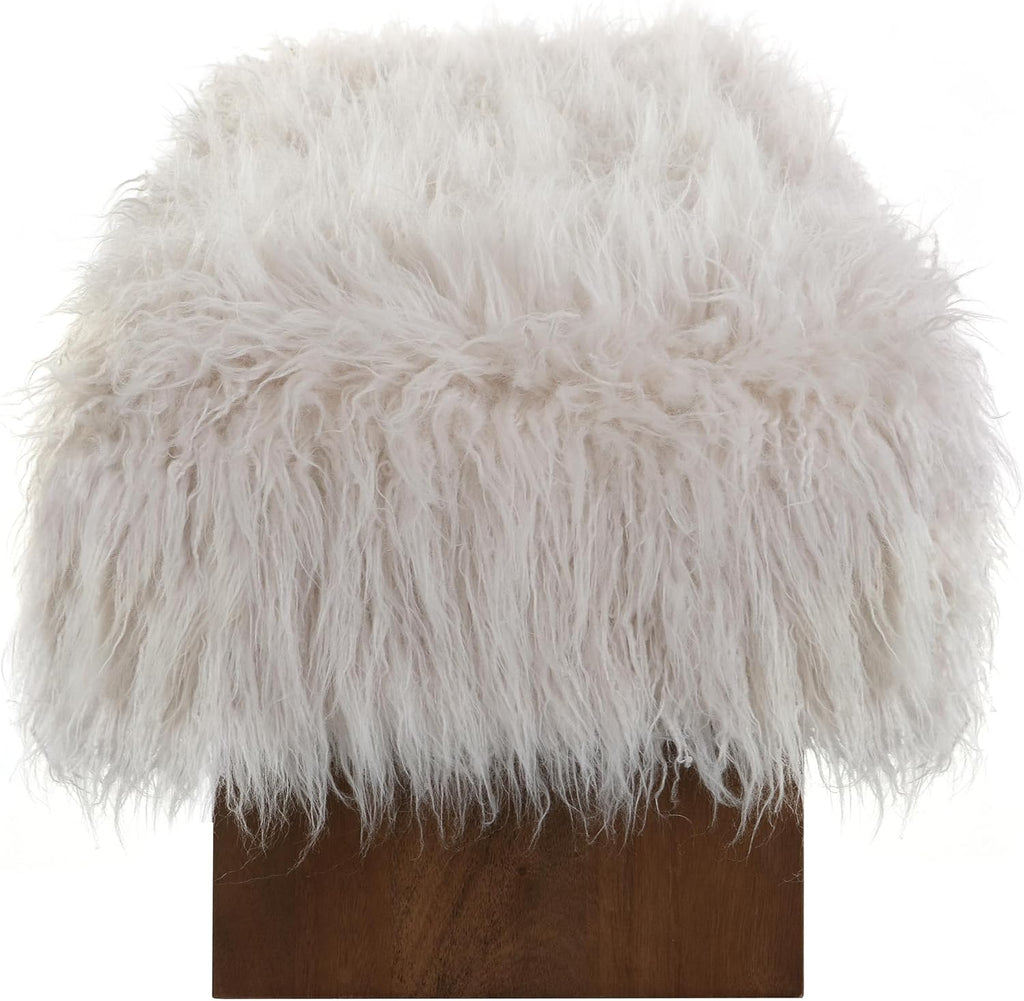 Christopher Knight Home Lenka 67" Long-haired Faux Wool Bedroom Bench, Rubberwood Ottoman Bench, Spacious Seating, Long Footstool for Living Room, Luxury Entryway Bench, Brown+Beige