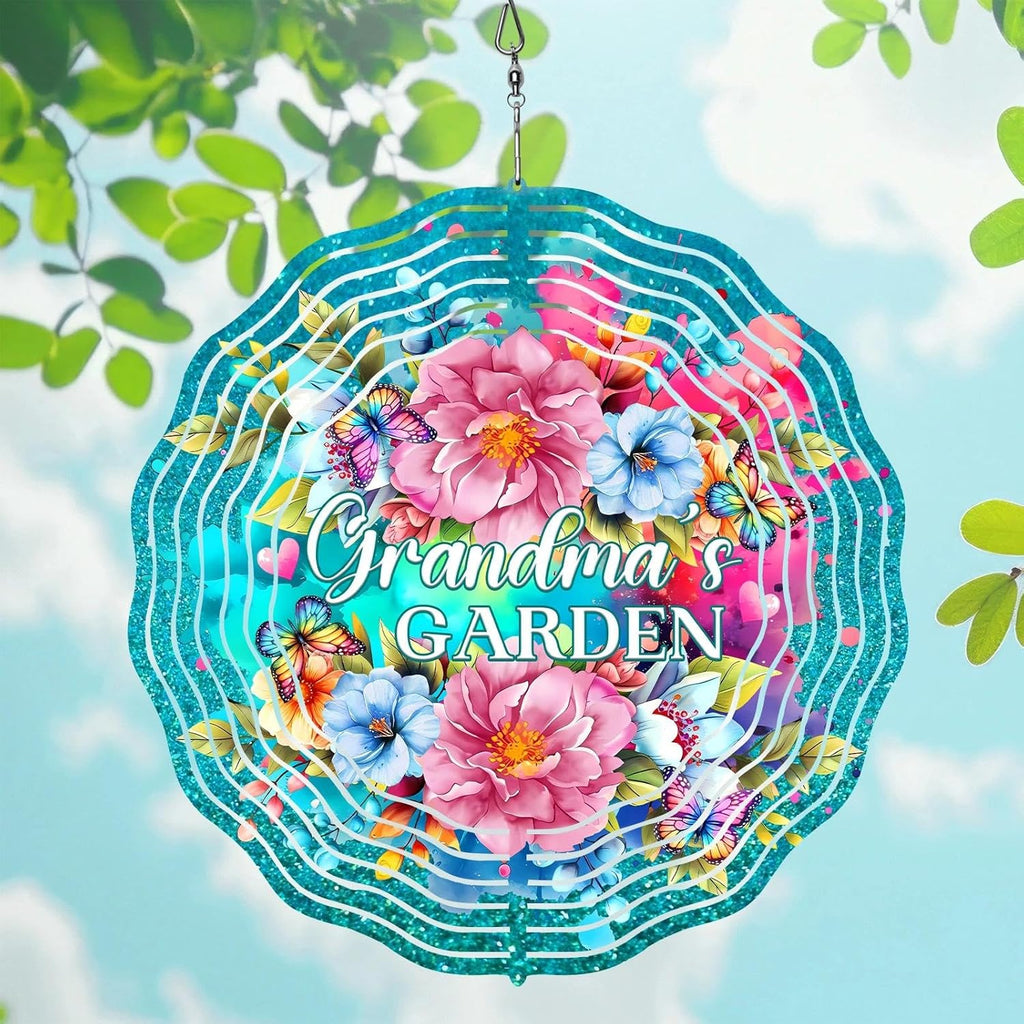 Grandma Gifts for Christmas - Garden Decor Wind Spinner Outdoor 12-Inch 3D Kinetic Stainless Steel Metal Hanging Yard Art - Birthday Gifts for Grandma Gigi Nana Granny for Thanksgiving Mother's Day