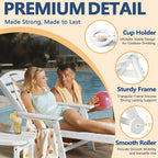Patio Chaise Lounge Chair Set of 2, HDPE Outdoor Lounge Chairs with 5-Position Adjustable Backrest, Cup Holder and Wheels, 450lbs Capacity for Poolside Deck Backyard, All Weather Material(White)