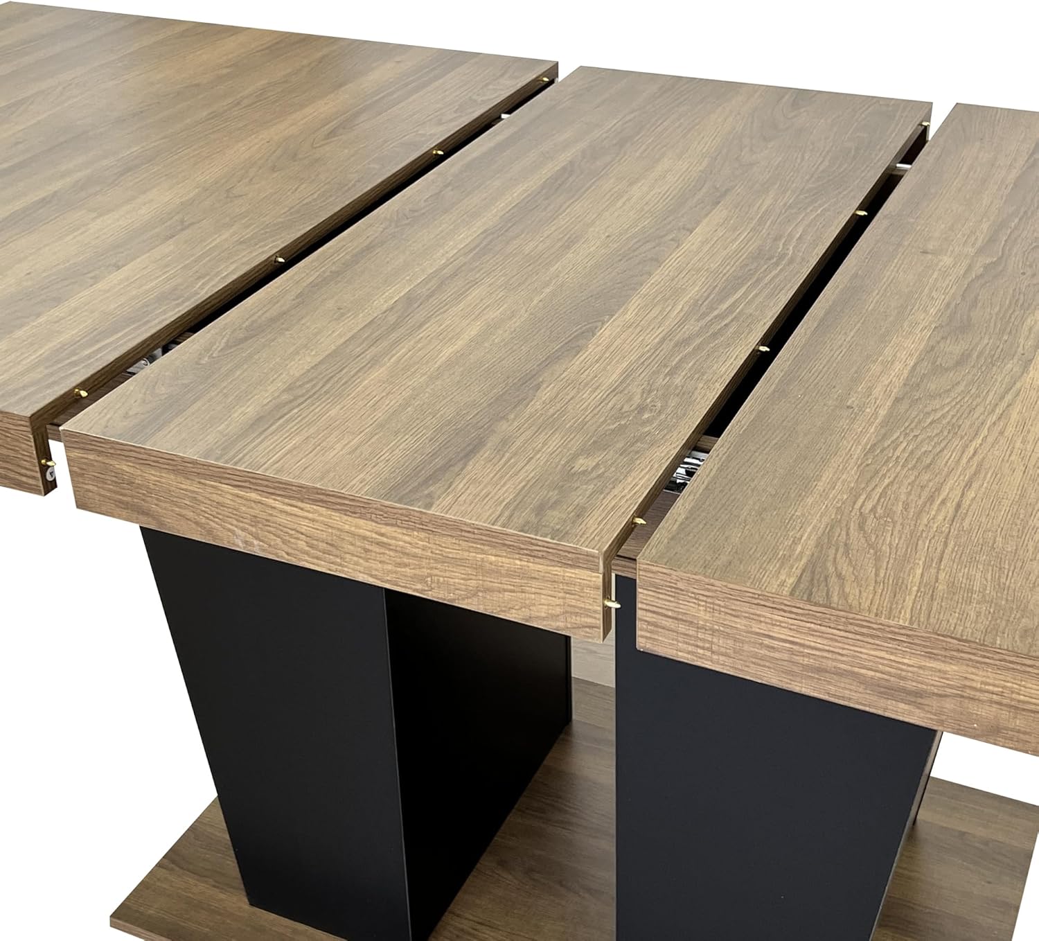 78.74" Extendable Dining Room Table for 4-10 People,Wooden Transformer Kitchen Dining Table with Black Double Sturdy Pedestal Base,Modern Expandable Large Table,Beige+Brown