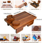 GEHE Real Acacia Wood Couch Armrest Table, 15.4"x9.8" Couch Arm Tray Table, 3 in 1 Removable Sofa Cup Holder wtih 360° Rotated Phone Holder, Clip on Armrest Tray for Drinks, Snacks, Phone, Control