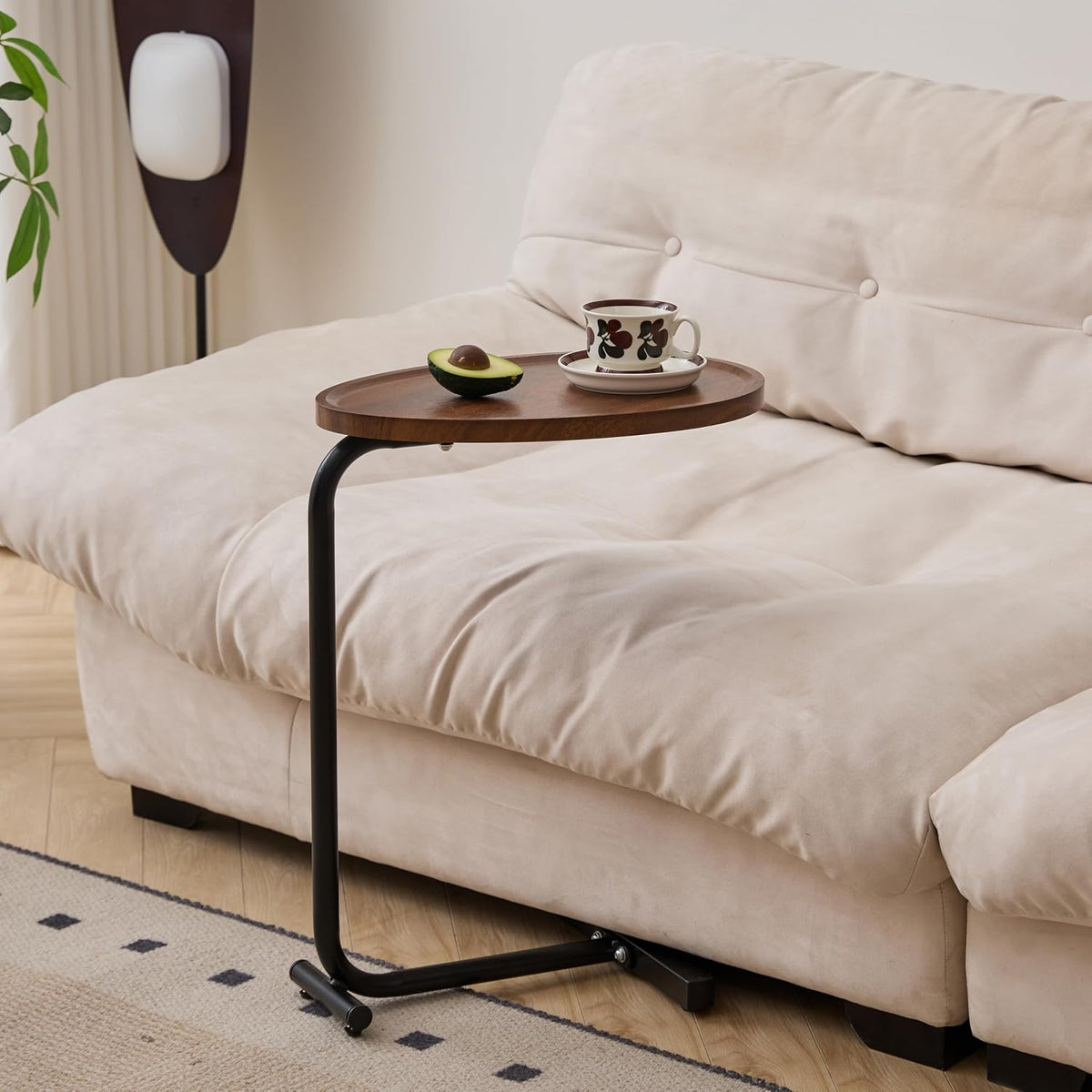 C-Shaped End Table, 2PCS 23.62" H TV Tray Small Side Table for Sofa Couch Bed, Sofa Couch Table with Metal Frame for Living Room, Coffee Drink Table for Small Spaces Bedroom, Walnut