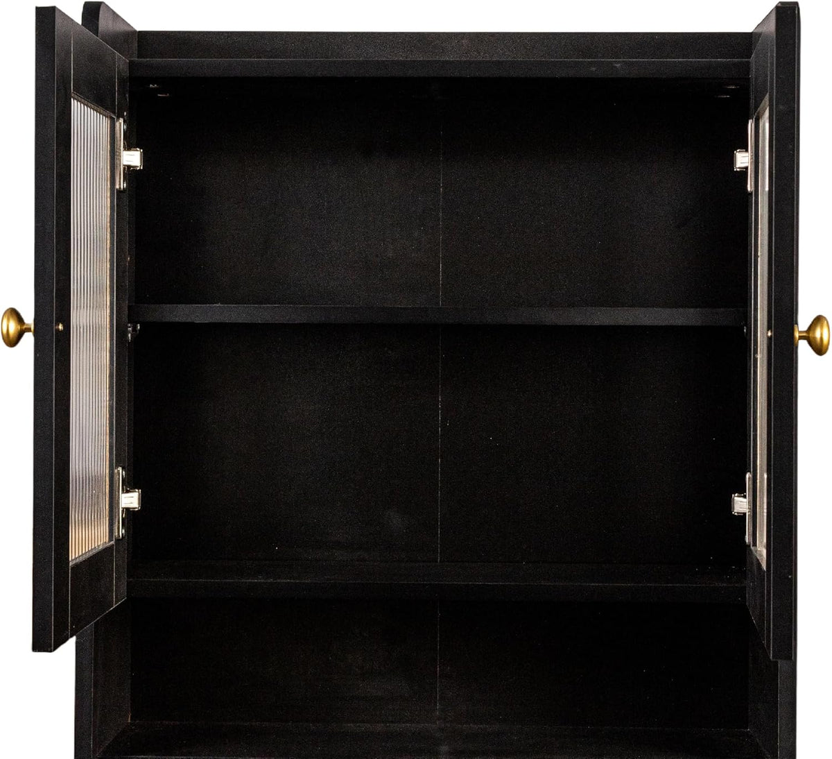 Black Tall Kitchen Pantry Storage Cabinet, Farmhouse Kitchen Hutch Buffet Cabinet with Microwave Stand & Drawer, Freestanding Coffee Bar Cupboard for Dining Room (Black)