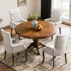 SoarFlash Chenille Dining Chairs Set of 4, Tall Back Side Chair，Modern Upholstered High-end Tufted Side Chair with Armrest, Solid Wood Leg, Beige