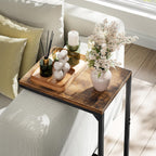 Simple Trending C Shaped End Table, TV Tray for Couch, Small Side Table with Metal Frame, for Living Room Bedroom, Rustic Brown