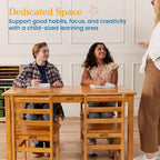 ECR4Kids 24in x 48in Rectangular Hardwood Table with 28in Legs and Four 16in Chairs, Kids Furniture, Honey, 5-Piece | Durable rubberwood, GREENGUARD Gold Certified, ANSI/BIFMA Compliant, 10-12 years, 200 lb seat capacity, classroom & home use