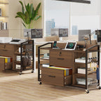 SEDETA 44" File Cabinet with Lock, Filing Cabinet fits Legal/Letter Size | Walnut Lateral 2 Drawer Filing Cabinets for Home Office with Lock, Power Strip, 6 Storage Shelves, Wheels and 4 Hooks
