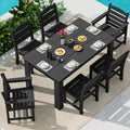 SERWALL HDPE Dining Set for 6: 1 Umbrella Hole Table, 4 Armless + 2 Armchairs. Includes 6 Plastic Woven Placemats – Heat-Resistant, Non-Slip & Easy to Clean. for Patio, Garden, Backyard. Black
