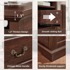 Farmhouse Night Stand with Charging Station, Walnut | 2 Drawers End Tables Bedroom, Bedside Table with Rustic Handles & Floor-Standing Thickened Foot & Open Shelf
