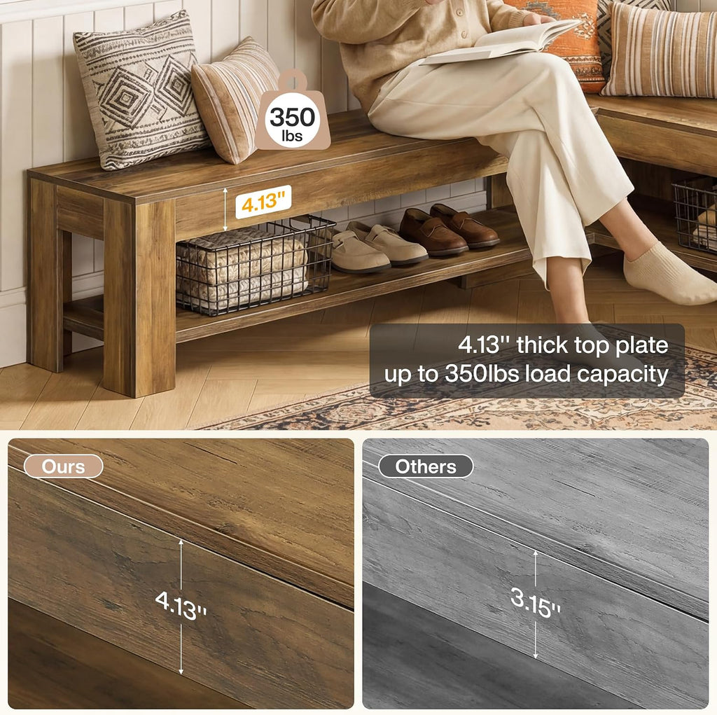Tribesigns L-Shaped Corner Bench with Storage Shelf, 62.99'' Rustic Wooden Breakfast Nook Bench for Kitchen, Foyer, Living Room, Kitchen, Brown
