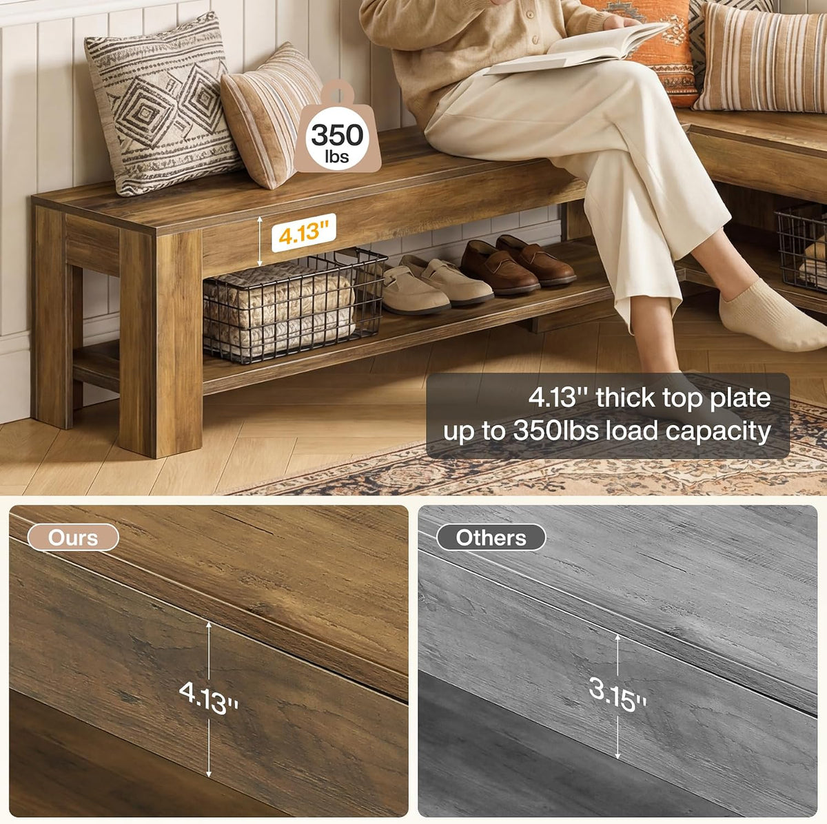 Tribesigns L-Shaped Corner Bench with Storage Shelf, 62.99'' Rustic Wooden Breakfast Nook Bench for Kitchen, Foyer, Living Room, Kitchen, Brown