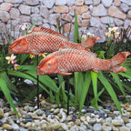 Garden Statues Koi Fish Decor Outdoor Garden Fish Statues, Set of 2 Antique Copper Koi Art Sculptures for Patio, Backyard, Pond and Home Decor for Women Mom