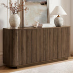 64" Sideboard Buffet Cabinet with Fluted Accent and Adjustable Shelves, Modern Wood Media Console Coffee Bar for Living Room, Kitchen or Dining Room, 64W x 31.5H Inches, Walnut