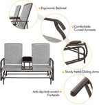 Yaheetech Outdoor Glider Bench Patio Loveseat with Table, Gray | Steel frame, Texteline fabric and tempered glass table provide comfort, easy assembly, and roomy two-person outdoor seating.