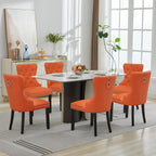 adochr PU Leather Dining Chairs Set of 2, Tufted Upholstered Dining Room Chair with Pull Ring and Solid Wood Legs, Orange