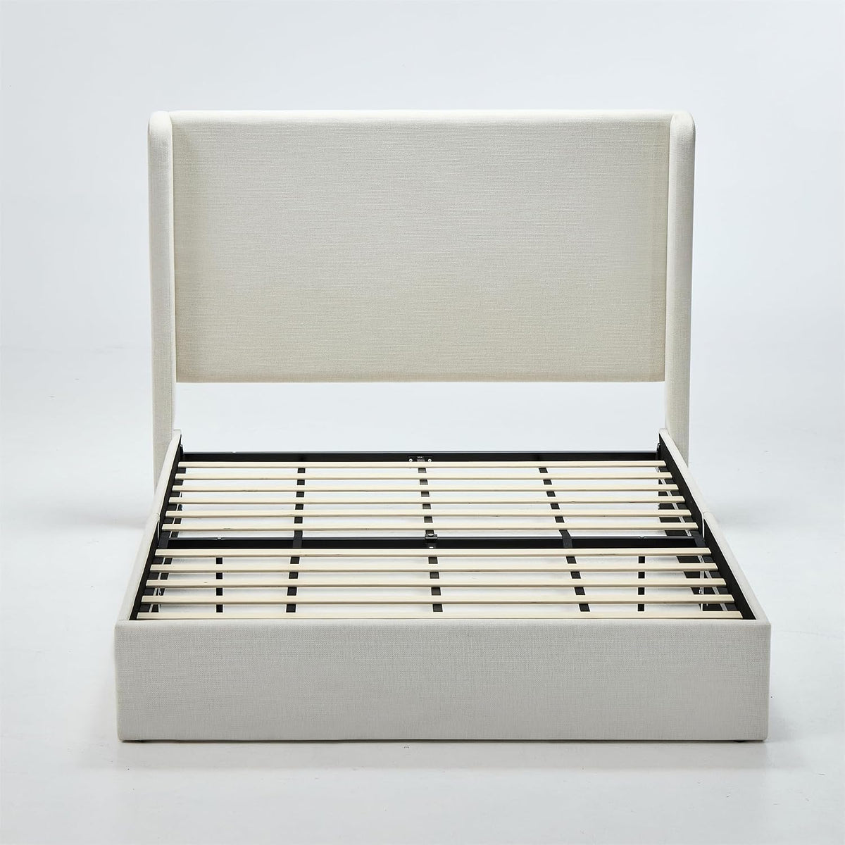 California King Upholstered Bed Frame 52" Tall Wingback Headboard