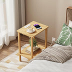 TUTOTAK End Table with Charging Station, Set of 2, Small Side Table with Outlets, Nightstand Bedside Table, 2-Tier Storage Shelf for Small Space, Living Room, Bedroom Natural TB01BN041
