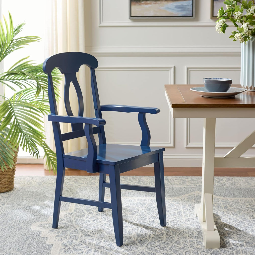 SAFAVIEH Home Collection – Hannelore Solid Wood Dining Arm Chair, Dark Blue Finish, Classic Transitional Seating Design (DCH6907D)