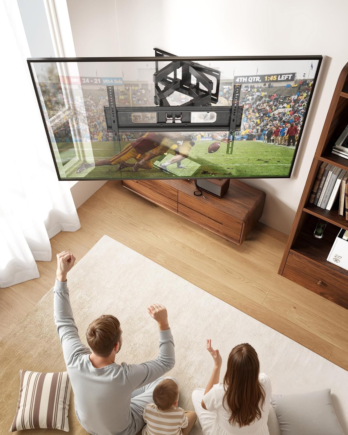 Pegzone Full Motion TV Wall Mount for 37-90 Inch TVs up to 132lbs | Swivel Tilt Extension Heavy Duty TV Bracket with Articulating Arms, Pre-Assembled Mount, Max 16" Wood Studs, VESA 600x400mm