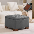 WUTUTUEE 24" Fabric Square Storage Ottoman with Wooden Tray, Modern Tufted Button Footstool Coffee Table, Upholstered Small Ottoman for Living Room, Bedroom, Dark Gray
