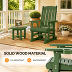 VINGLI Outdoor Glider Chair Wood Patio Glider with Cup Holder, Porch Glider with Smooth Rocking Mechanism, Heavy Duty 600 LBS, Dark Green